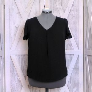 A New Day Black Flutter Sleeve V-neck Blouse Medium